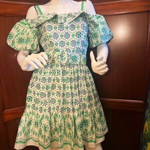 Floral Off-Shoulder Green and Purple Summer Dress